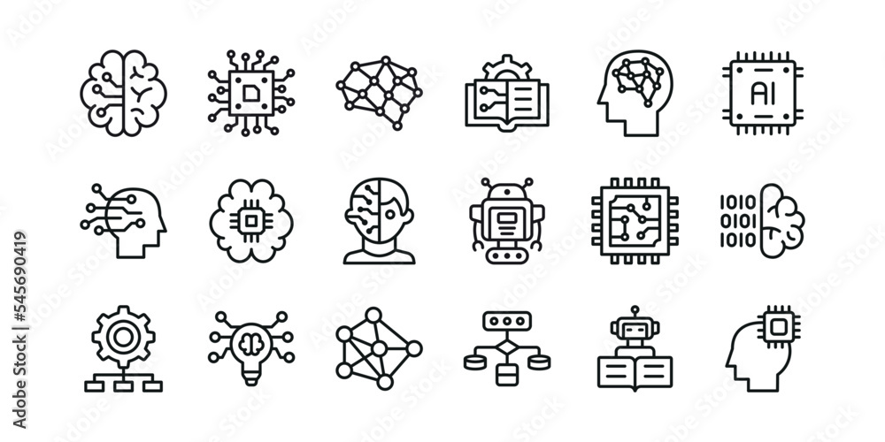 Vector de Stock Machine learning icon set. Vector graphic illustration ...