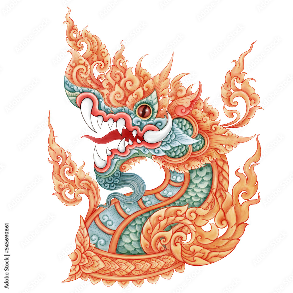Naga Big Snake Himmapan Animal of Thai art in Religious Buddhism with ...
