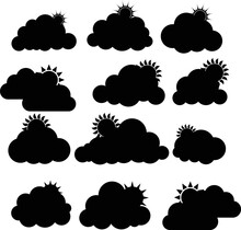 Design Of Silhouette-set Of Sun Hiding Behind The Fluffy Cloud