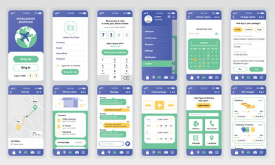Set of UI, UX, GUI screens Delivery app flat design template for mobile apps, responsive website wireframes. Web design UI kit. Delivery Dashboard.