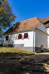 Wall Mural - Architectural details of medieval church. View of fortified church of Viscri, UNESCO heritage site in Transylvania. Romania, 2021.