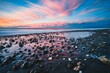 Hokitika Beach during scenic sunset in New Zealand