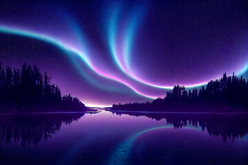 Wall Mural - aurora borealis on the norway. green northern lights above mountains. night sky with polar lights. n