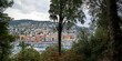 Top view of the city of Nice in France with the vegetation at front and framing