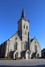 View Of The 14th Century St.Martins Church In The Center Of Lede, On A Sunny Day With Clear Sky. The Church Is A Protected Building In East Flanders In Belgium.