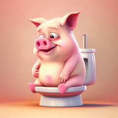 pig sitting on the toilet