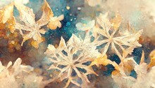 Abstract Winter Gentle Watercolor Background With Abstract Snowflakes. Background For A Festive New Year's Winter Card.