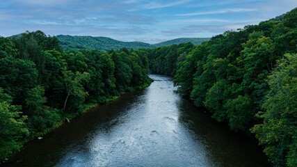 Wall Mural - Aerial view of a river in greenery on a cloudy day in McHenry, Maryland