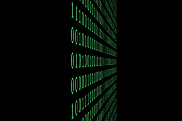 Green binary code on a black background. A concept of coding.