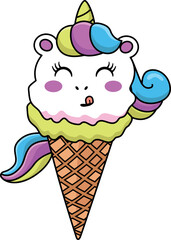 Poster - Cute unicorn ice cream in a cone isolated on a white background