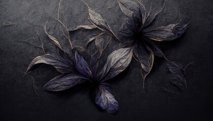 Beautiful dark abstract exotic flowers. Luxurious dark ink flowers and patterns.