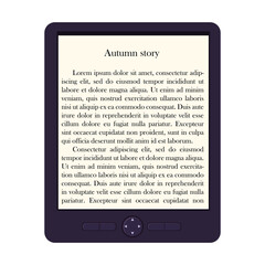 tablet ebook reader isolated white background with story text. template of electronic book for elect