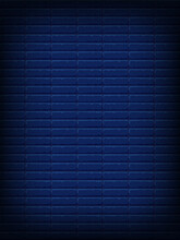 Nightly Dark Blue Brick Wall. Vector Vertical Background For Neon Lights Or Text, Brickwork Texture.
