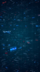 red and blue digital number investment and technology icon with program code levitation on futuristi