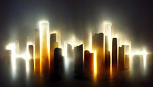 Big City Lights, City Of Light Beams, Metropolis, City Of Dreams, Impressionism, Artwork