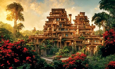 Wall Mural - the lost city in the jungle, illustration of el dorado, golden palace