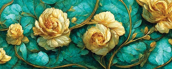 Wall Mural - horizontal floral pattern, flower texture, rose-like, pastel color, baroque oil painting style