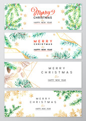 Wall Mural - Christmas Poster set. Vector illustration of Christmas Background with branches of christmas tree.