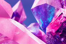 Uncut Gems Bright Pink Crystals 3D Visualisation Artwork Abstract Background. Close Up Beautiful Crystalline Gemstone Vivid Colors Wonderful Wallpaper. Three Dimensional Gorgeous Art Illustration