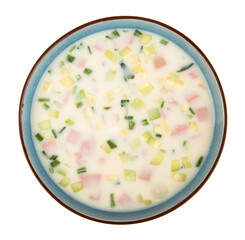 Poster - A plate of okroshka isolated on a white background.