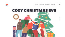 Cozy Christmas Eve Landing Page Template. Santa Character Read Stories To Children, Saint Nicholas Sitting On Armchair