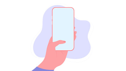 Leinwandbilder - Female hand holding phone - Smartphone with blank empty screen in woman hand. Flat design vector mockup with white background