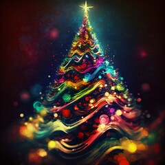 modern and  abstract illustration of a decorated christmas tree with elegant design for a christmas greetings card