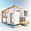 © AkuAku - Process of construction modern modular house from composite sip panels. 3d illustration