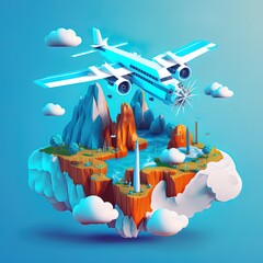 Sticker - 3d land the plane on a blue background