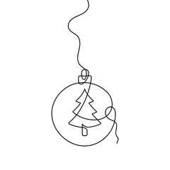 Wall Mural - Merry Christmas decoration element. Line art design. Continuous one line art of Christmas ball. Vector illustration