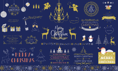 Wall Mural - クリスマスデザインのセット　「クリスマスツリー　フレーム　トナカイ　吹き出し　リボン　エンジェル　パーティ　シャンパン　プレゼント」