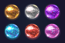 Set Of Shiny Colorful Disco Balls. Elements For Holiday Design. Vector 3d Illustration.