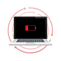 Canvas Print - Laptop with low battery icon on screen. Vector stock illustration.