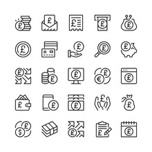 Pound Line Icons. Outline Symbols. Vector Line Icons Set