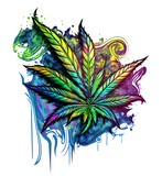 Fototapeta Motyle - Colorful Paint Cannabis Leaf with transparent background