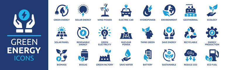 green energy icon set. collection of renewable energy, ecology and green electricity icons. vector i