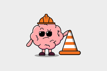 Wall Mural - Construction worker Brain cute character mascot cartoon illustration