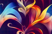 A Colorful Abstract Painting With Swirls On A Black Background, A Colorful Image Of A Flower With Swirls And Curls. Seamless Texture