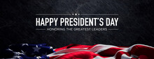 American Flag Banner With Presidents Day Caption On Black Slate. Premium Holiday Background.