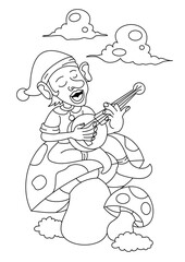 Wall Mural - dwarf with mushrooms coloring page or book for kid vector