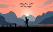anzac day. remembrance day symbol. last we forget. australian soldier with beauty landscape