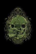 Deformed Skull Head With Ornament Vector Illustration