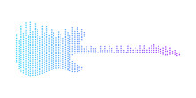 Electric Guitar Shape By Equalizer Strip Dotted Line Pattern Colorful Gradient Blue Purple Isolated On Transparent Background. Design Element In Concept Music.