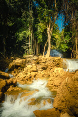 Wall Mural - Beautiful waterfall in deep forest at Srinakarin Dam National Park