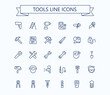 Tools line vector icons. Working tools icon set. Editable stroke. 24x24 grid. Pixel Perfect.