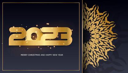 Wall Mural - 2023 happy new year holiday banner. Golden pattern on black.