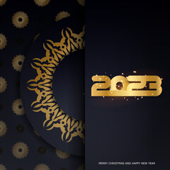 Wall Mural - Black and gold color. 2023 Happy New Year festive postcard.