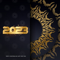 Wall Mural - Black and gold color. 2023 happy new year holiday poster.