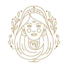 virgo zodiac astrology horoscope stylized sign thin line. elegant symbol of esoteric, zodiacal astro