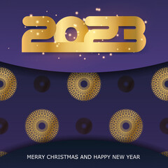 Wall Mural - Blue and gold color. 2023 happy new year greeting banner.